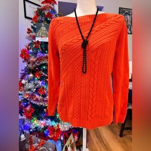 Talbots Vibrant Orange Cable Knit Sweater